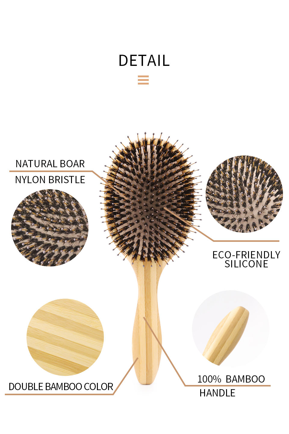 Thumbnail: Soft Boar Bristle Hair Brush and Comb For hair Bamboo Hair Brush Massage Hair Co
