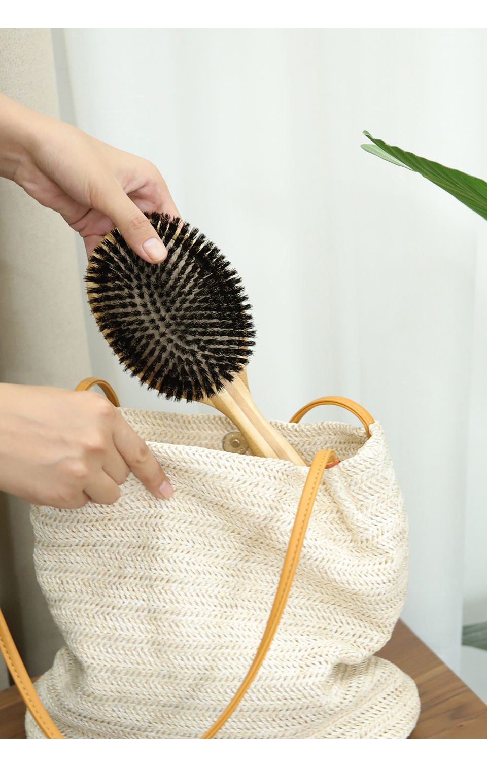 Thumbnail: Boar Bristle Hair Brush Women Wood Bamboo HairBrush Professional Curly Airbag Sc