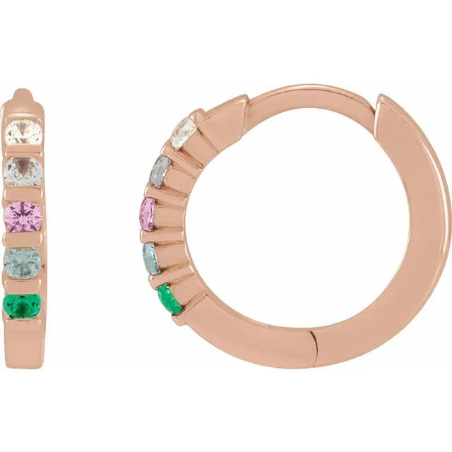 Thumbnail: 14K Gold  Family Birthstone Latching Hoop Earring