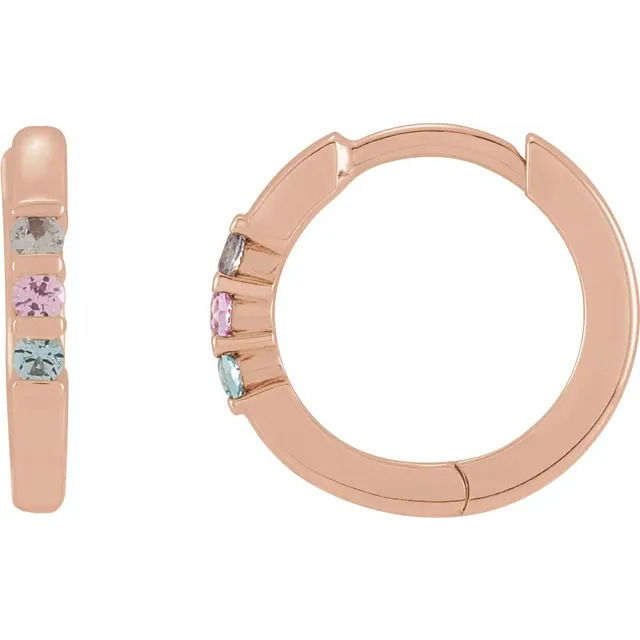 Thumbnail: 14K Gold  Family Birthstone Latching Hoop Earring