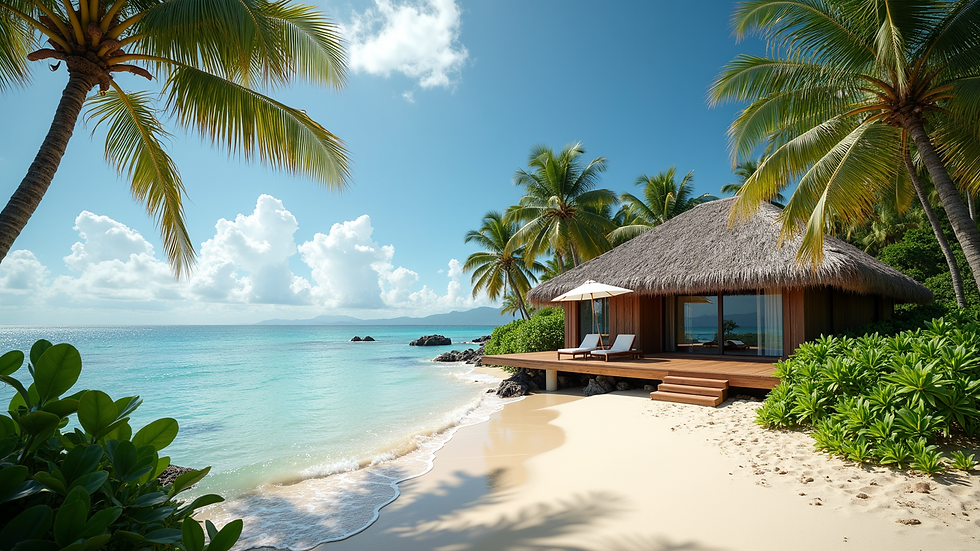 Wide angle view of a tropical beach house in Puerto Rico