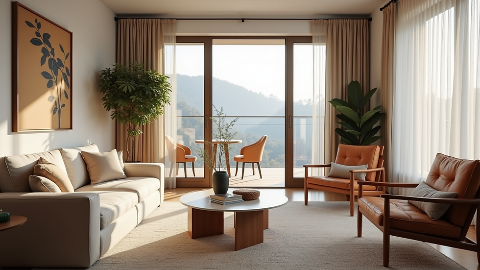 Eye-level view of a cozy vacation rental living room with modern decor