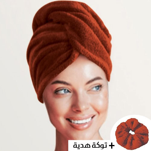 الصورة المصغرة: Drying hair set 2pcs, Wrap bonnet+hair tie Anti-tangle - طقم قطعتين لتجفيف الشعر