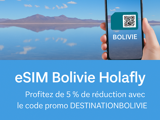 Smartphone connecté à internet avec carte eSIM Bolivie sur fond de désert andin