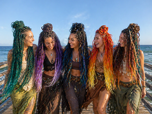 Women in goddess long dreadlock extensions