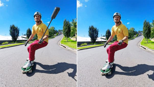 Palo selfie Insta360 X4 antes/después