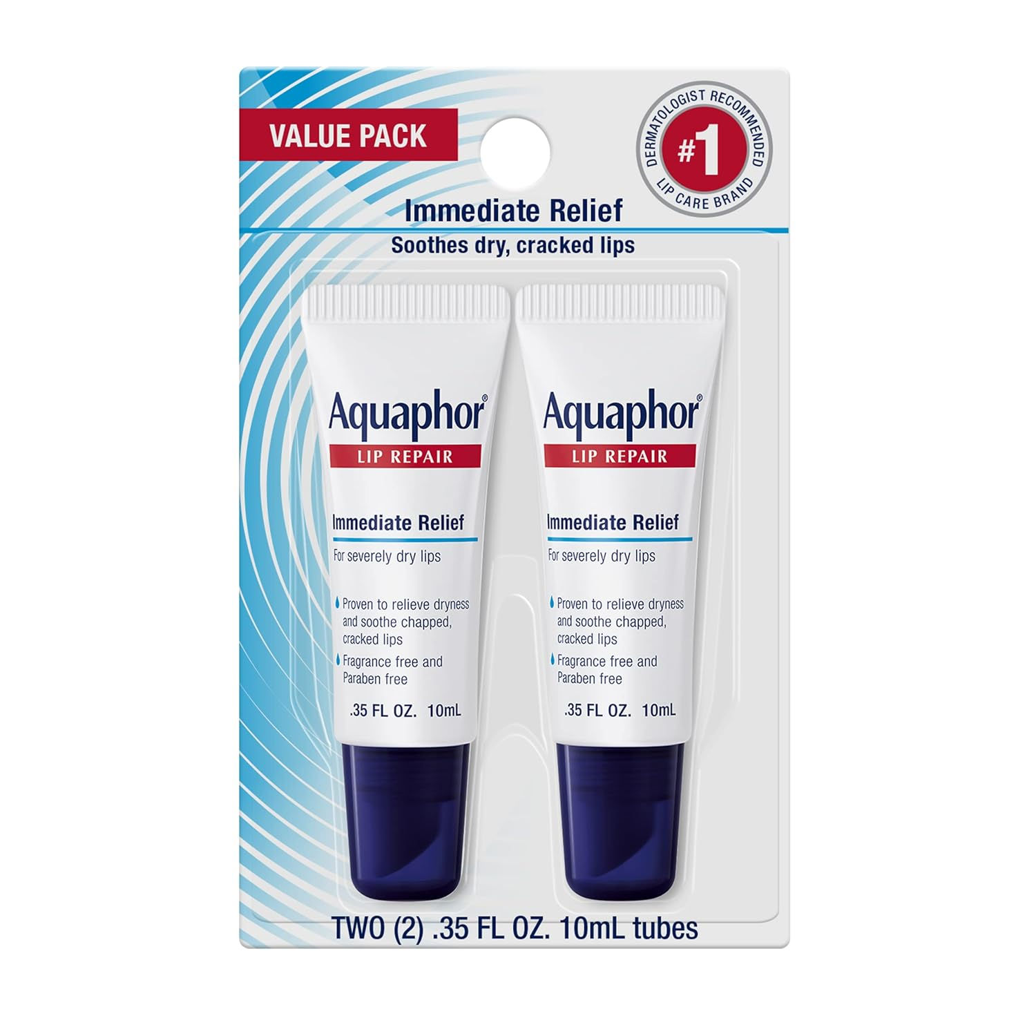Aquaphor Lip Repair Immediate Relief Balm, Pack of 2
