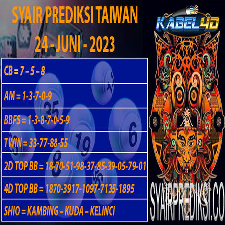 Prediksi Taiwan 24 JUNI 2023 Kabel4d