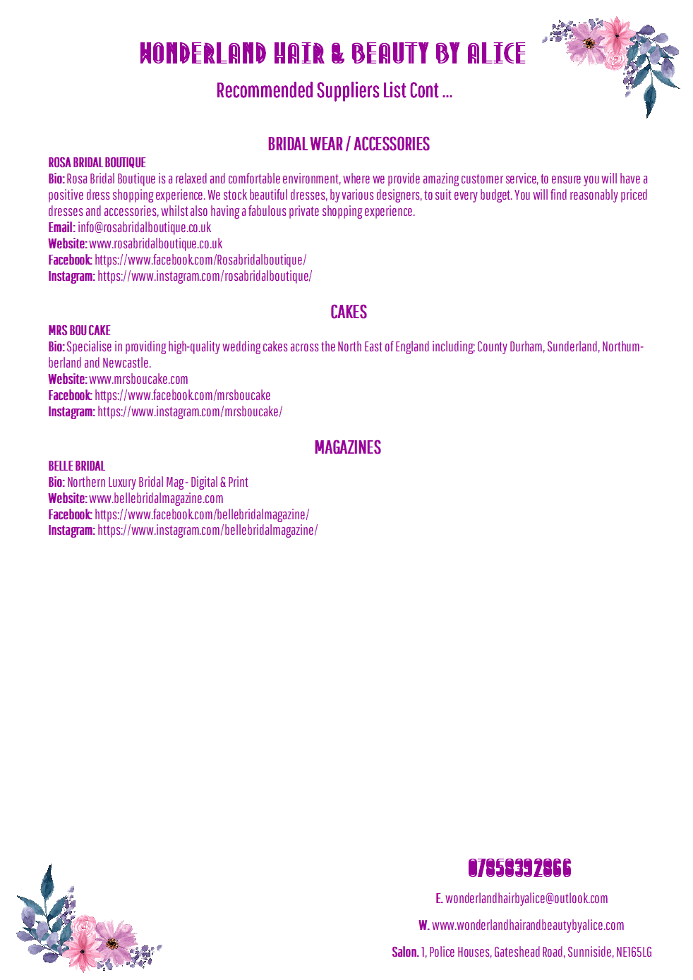 RECOMMENDED SUPPLIERS LIST PG3 SUPPLIERS