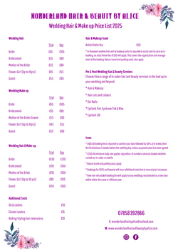 WEDDING HAIR & MAKEUP PRICE LIST 2025 (IMAGE)