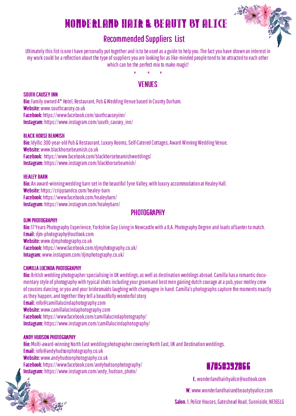 RECOMMENDED SUPPLIERS LIST PG1