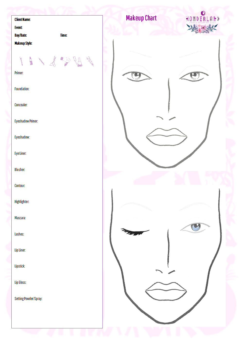 MAKEUP FACE CHART 2019