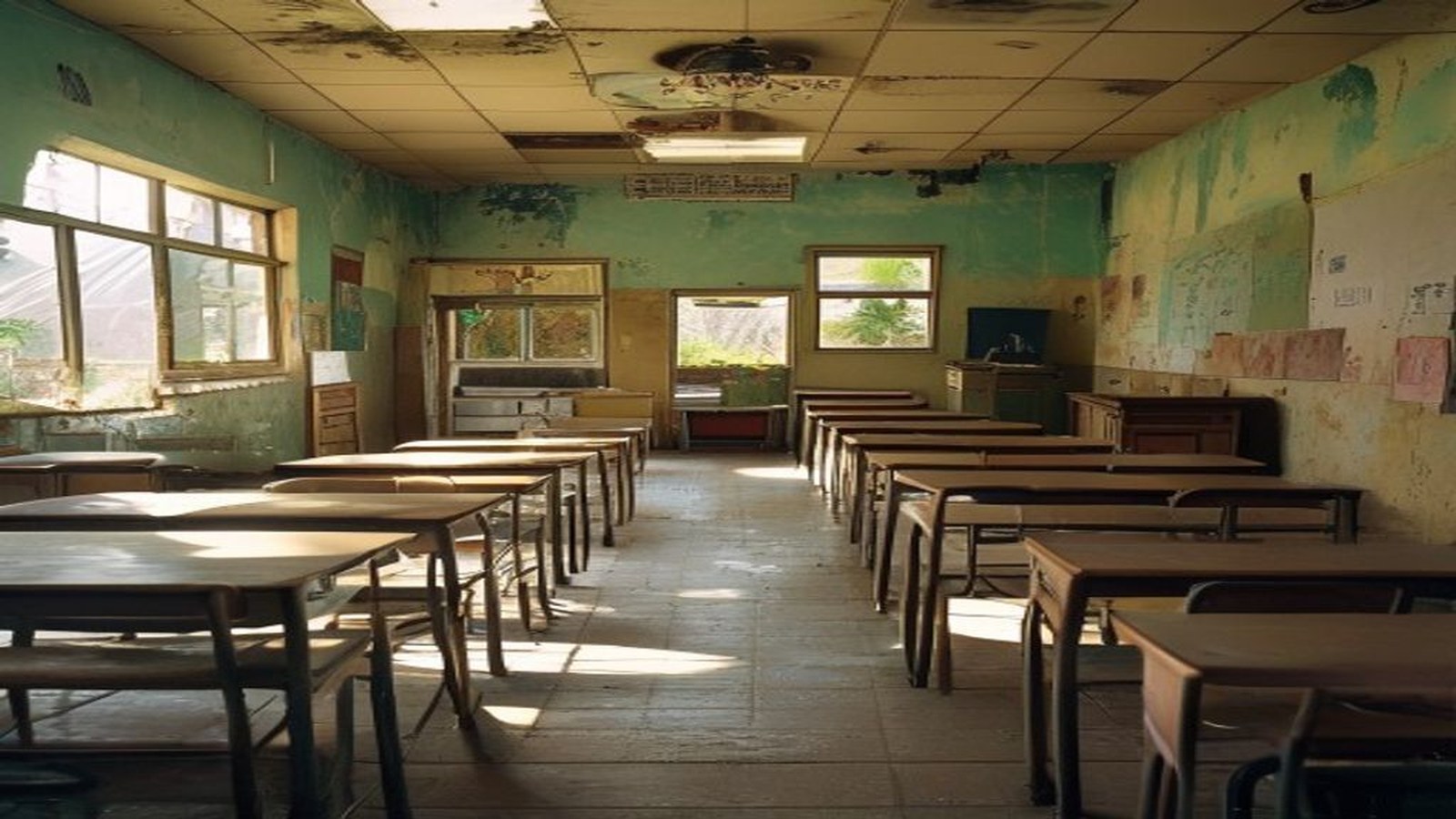 Sala de aula de curso profissionalizante com mesas, cadeiras e materiais, ambiente vazio e organizado, no interior do Rio Grande do Sul — Cerro Grande do S