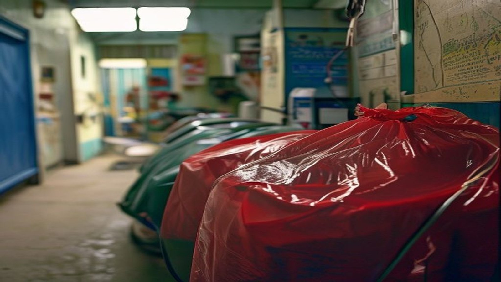 Bolsa de sangue para doação em hemocentro, ambiente hospitalar limpo, foco no equipamento, sem rostos identificáveis — Junho Vermelho, Camaquã