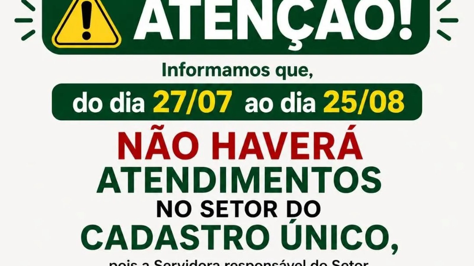 Atendimento do Cadastro Único em Sertão Santana fica suspenso até 25 de agosto