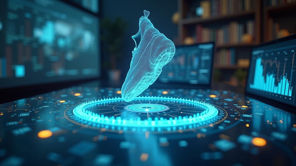 Eye-level view of a 3D rotating product model on a digital screen