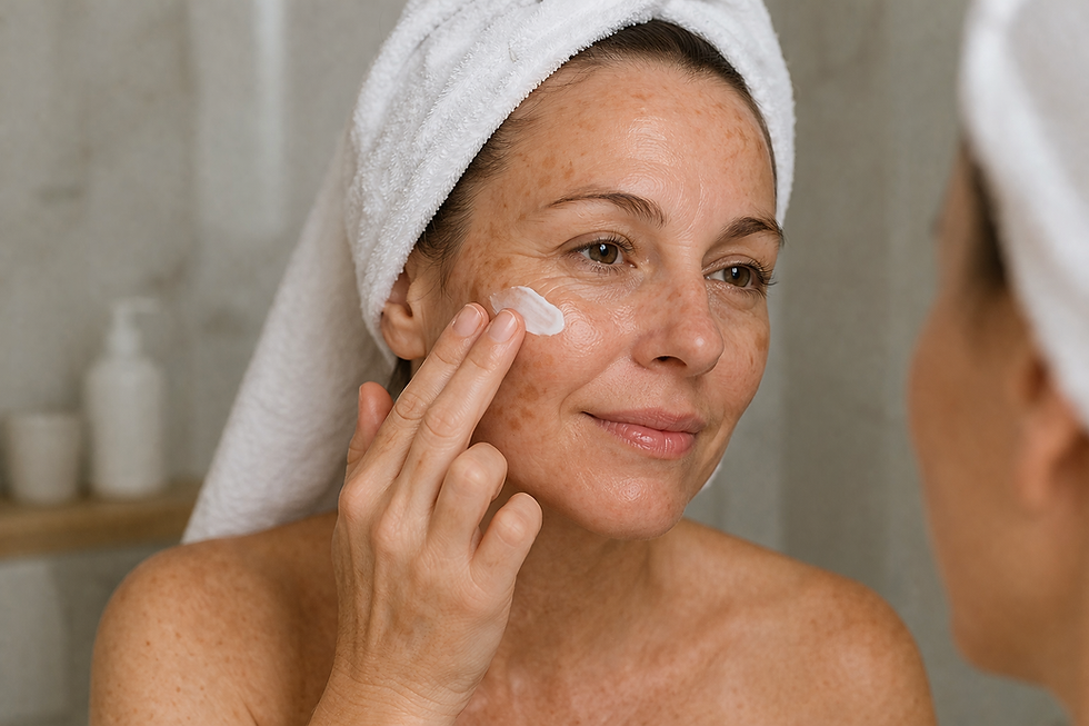 femme s'appliquant de la crème solaires après traitement des taches pigmentaires par Dr Grynberg Laloum dermatologue Saint Mandé