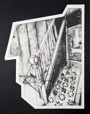 Transitional space, 2025, tetra pak drypoint print.