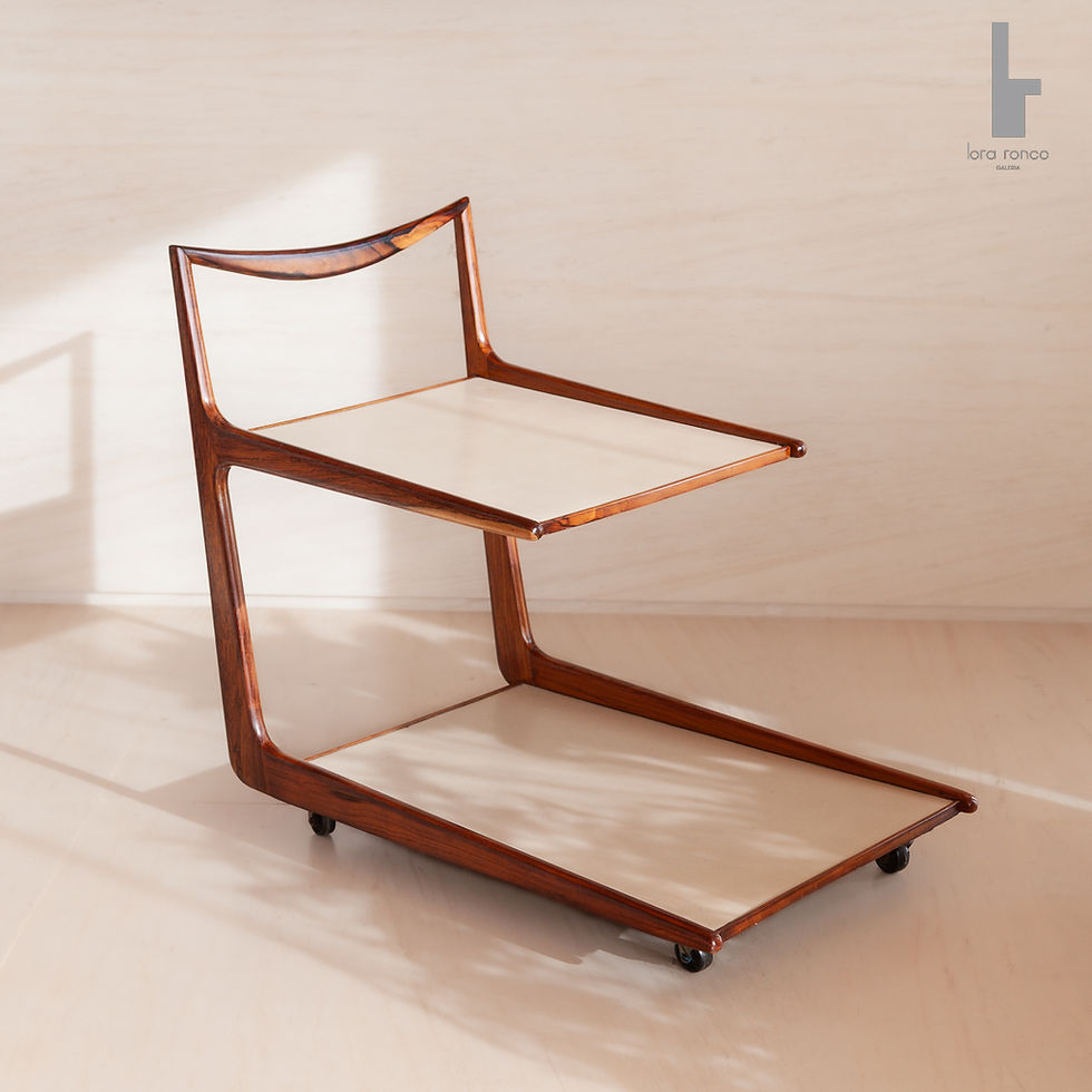Peter Kraft Carrinho de serviço bebida chá design anos 60 em caviúna maciça e fórmica  original vintage de época Lora Ronco