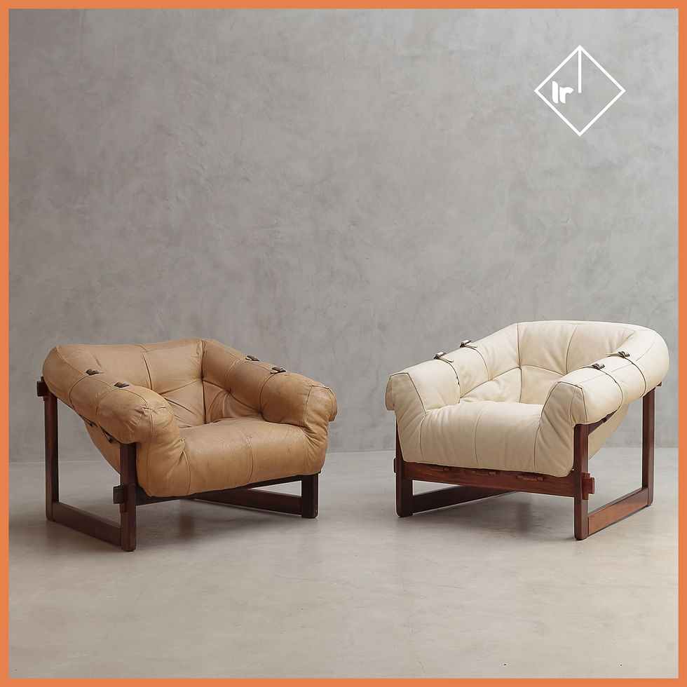 Miniatura: Designer Percival Lafer Poltronas MP-91 design anos 70 madeira maciça jatobá couro natural bege vintage não reedição Etel