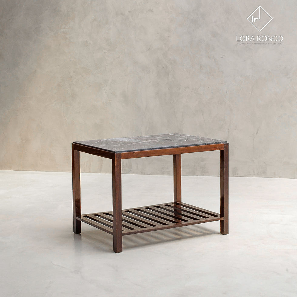 Miniatura: Fátima Arquitetura Interiores mesas laterais, auxiliares design dos anos 60, madeira maciça jacarandá tampo mármore vidro