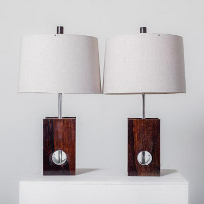 Miniatura: Celina Decorações - Luminária de mesa em jacarandá maciço e aço