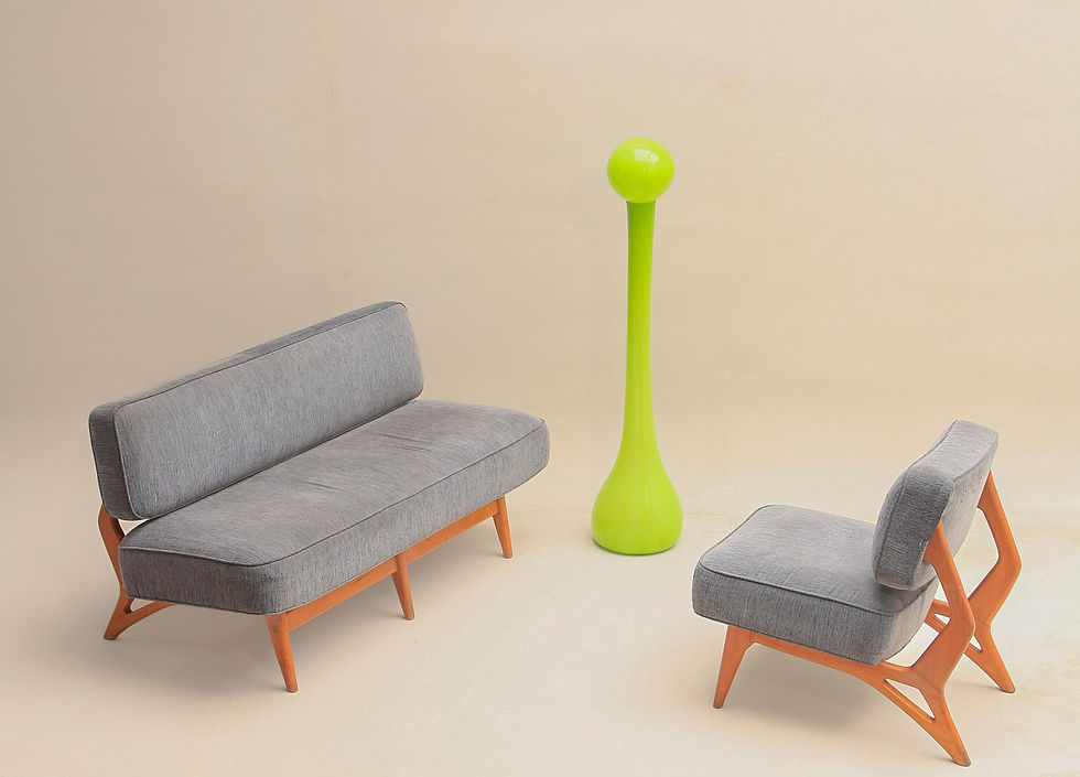 Thumbnail: Cimo Furniture - Sofa and Armchair in ivory wood - 1960s