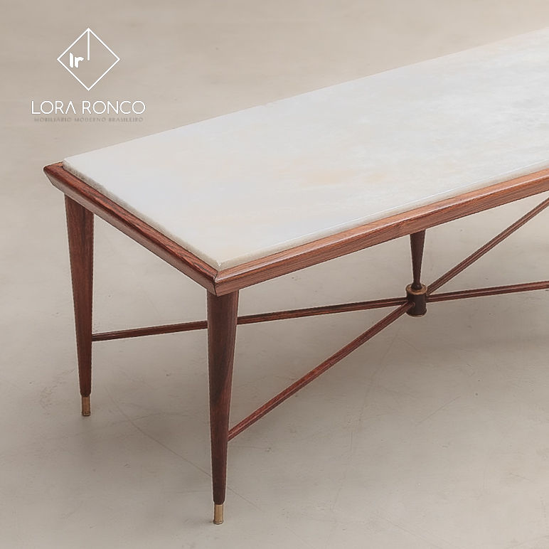 Thumbnail: Móveis Cavallaro - mesa de centro design anos 50 - jacarandá maciço e tampo de mármore ou vidro. Acabamentos em latão dourado