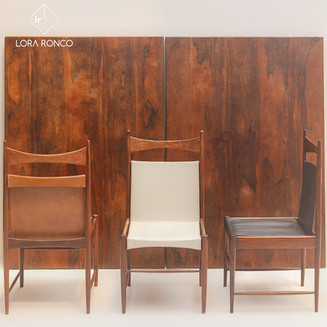 Sergio Rodrigues - Mesa Redig e cadeiras de jantar Cantu com selo OCA, anos 60, madeira jacarandá e couro