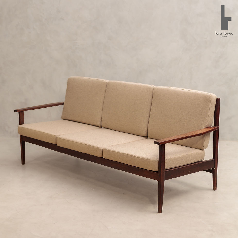 Celina Decorações Sofá vintage para 3 lugares design modernista anos 60, jacarandá maciço e estofamento bege cru não é Etel