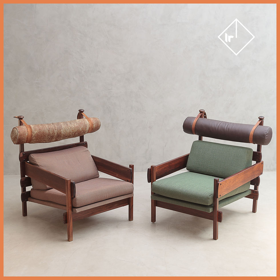 Miniatura: Poltrona Franco com encosto de cabeça design assinado Sergio Rodrigues anos 60 jacaranda tecido verde couro marrom vintage