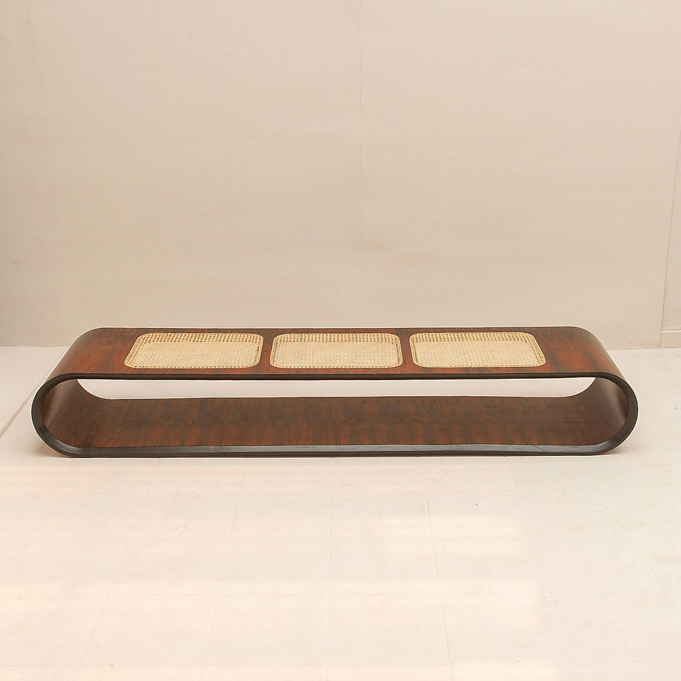 Thumbnail: Sculptural bench in rosewood and natural straw - Dec. 60