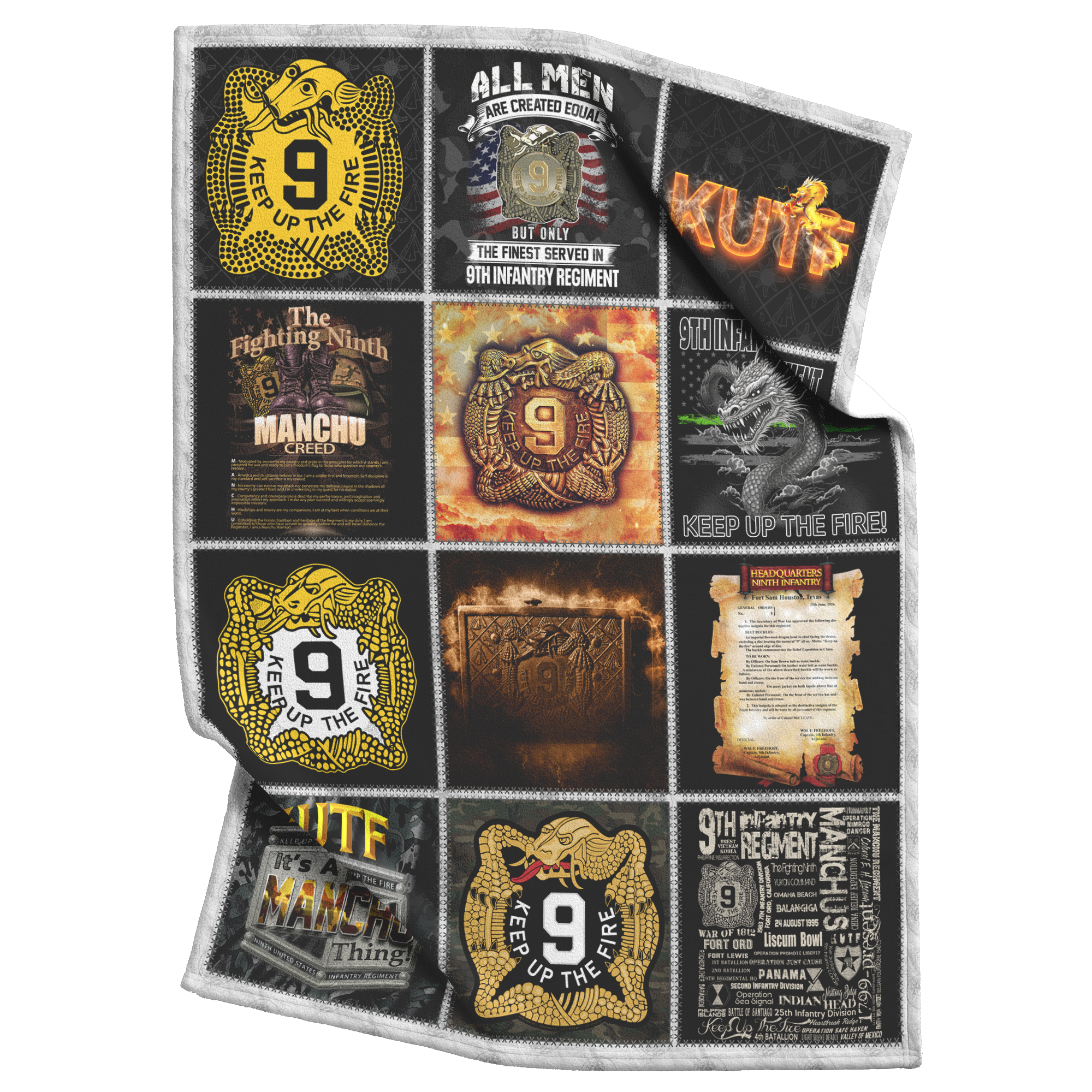 9th Infantry Regiment Quilt Style Fleece Blanket