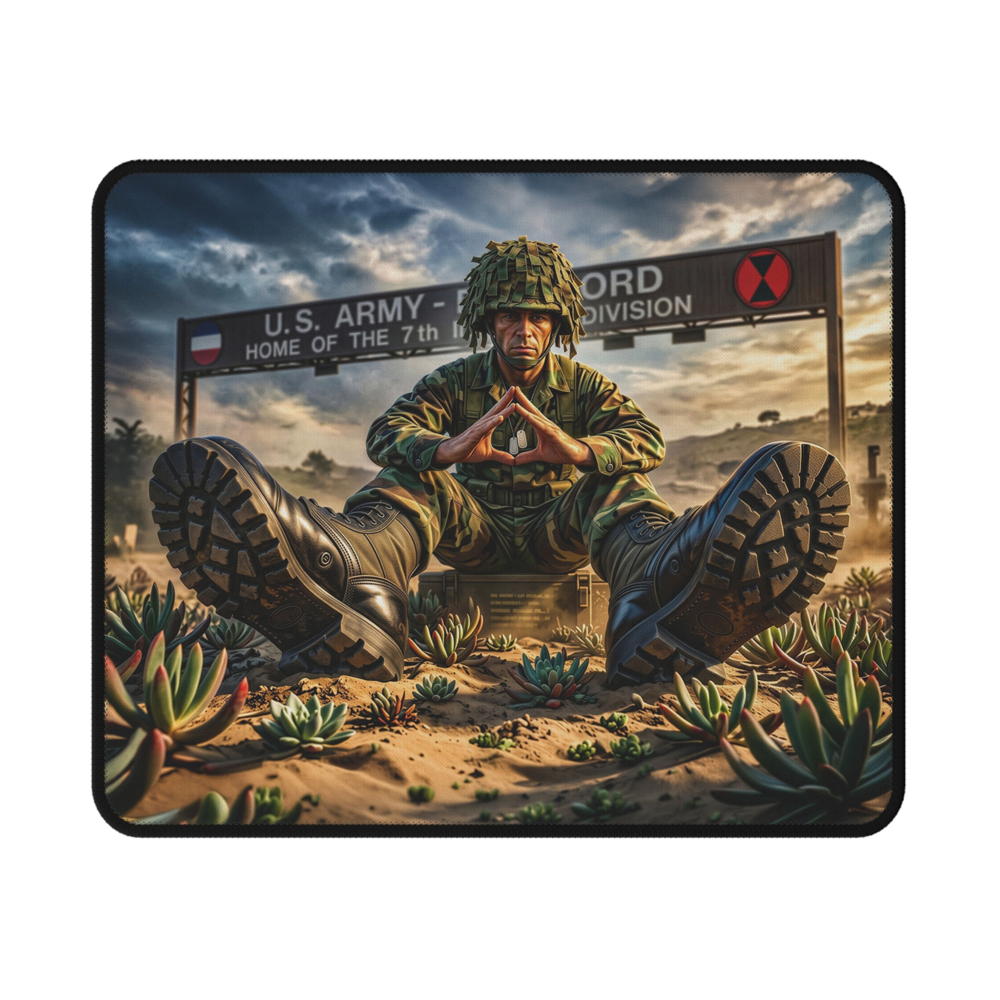 Military Gamer Mouse Pad — Fort Ord Lightfighter Combat Art Non-Slip Desk Pad