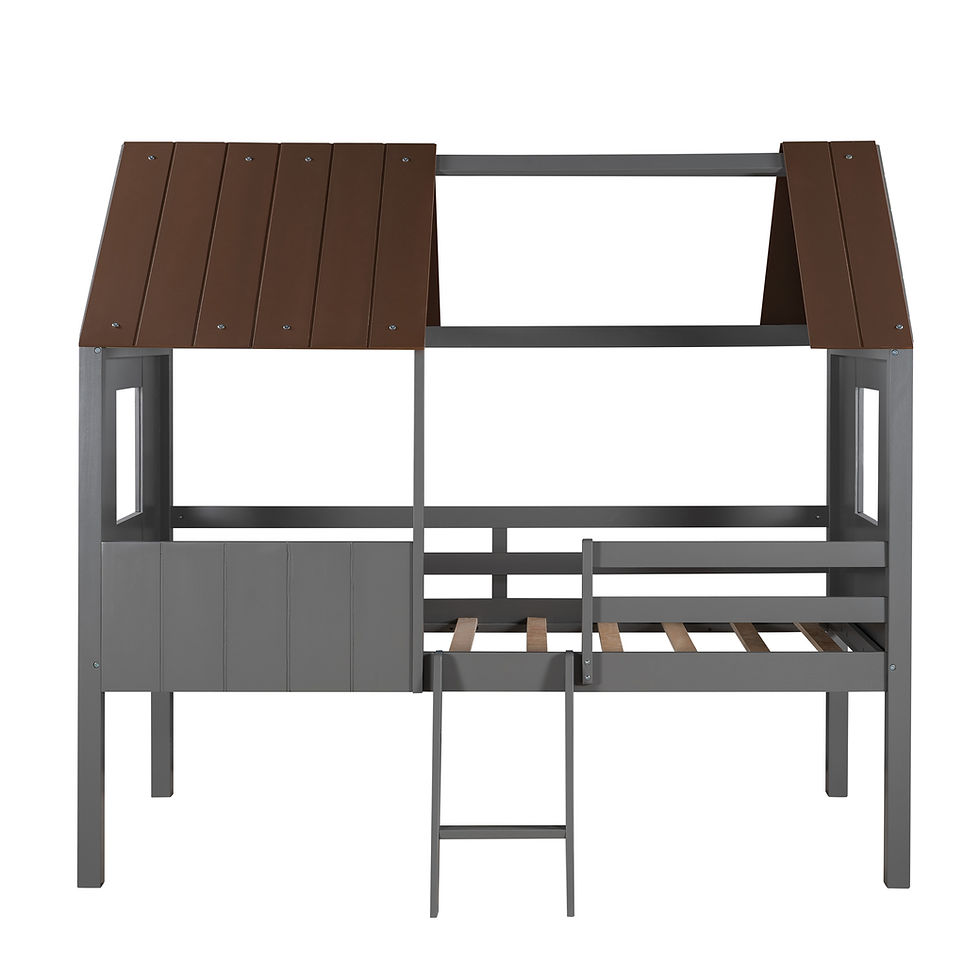 Thumbnail: Twin Size Low Loft Wood House Bed with Two Side Windows, for Kids, Teens, Girls,