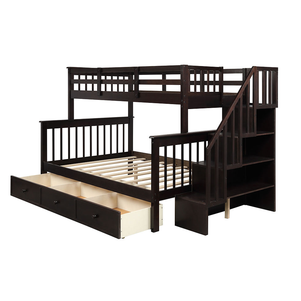 Thumbnail: Stairway Twin-Over-Full Bunk Bed with Drawer, Storage and Guard Rail for Bedroom