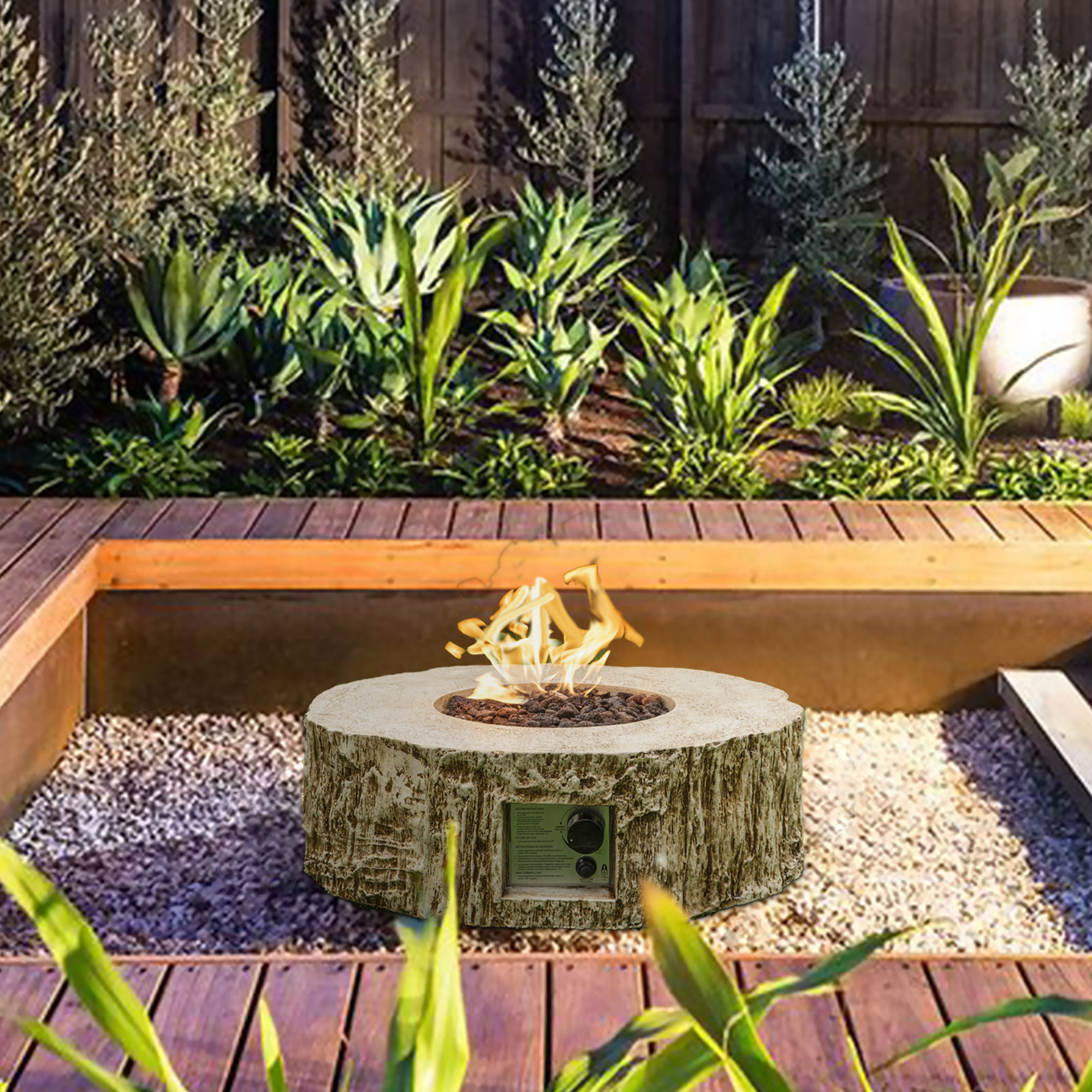 28'' Ore Powder 30,000 BTU Exterior Faux Stone Propane Fire Pit with Water Proof