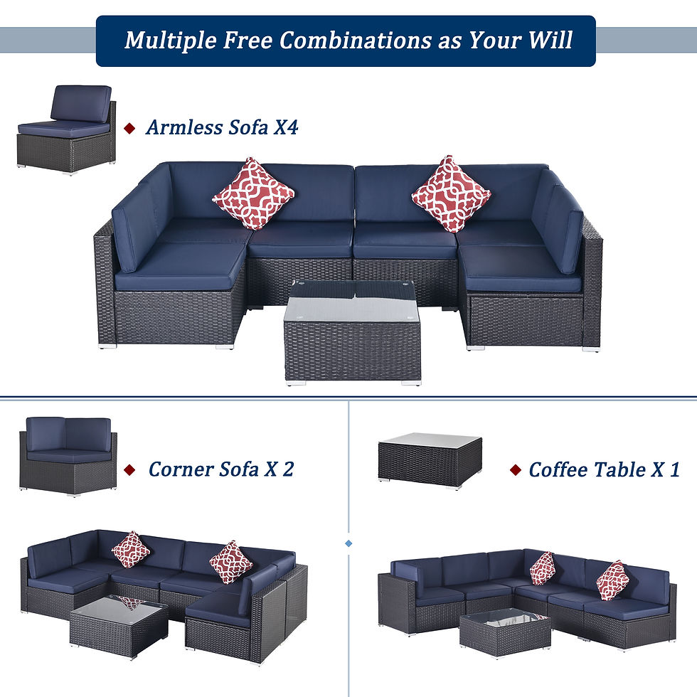 Thumbnail: Outdoor Garden Patio Furniture 7-Piece PE Rattan Wicker Sectional Cushioned Sofa