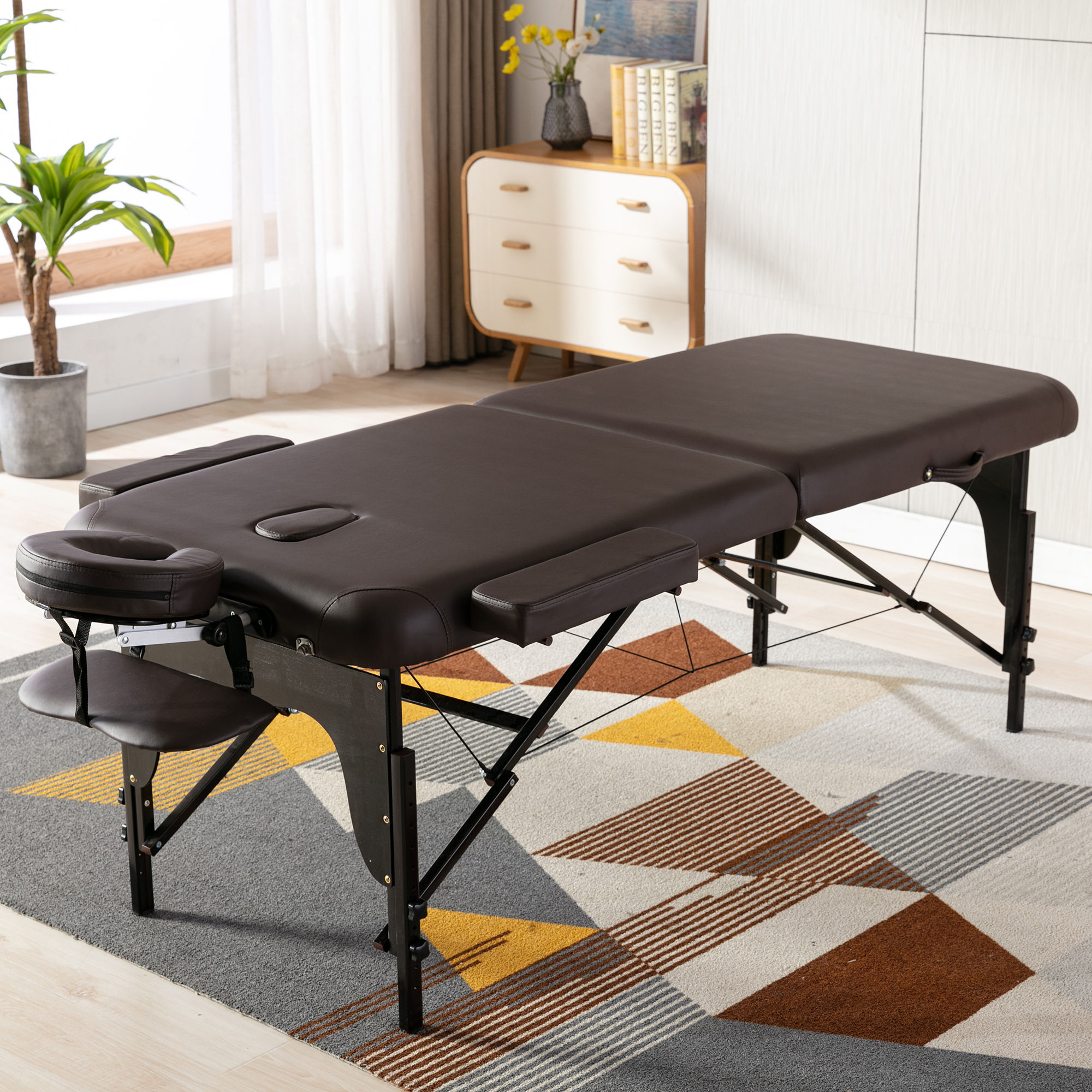 HengMing  Portable Massage table 2 Section Wooden Adjustable Folding Massage Tab