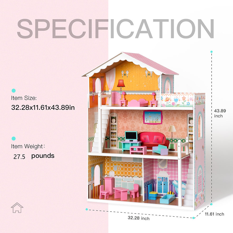 Thumbnail: Wooden Dollhouse with 2 Stairs, Balcony and 15 Accessories ,Gift for Ages 3+
