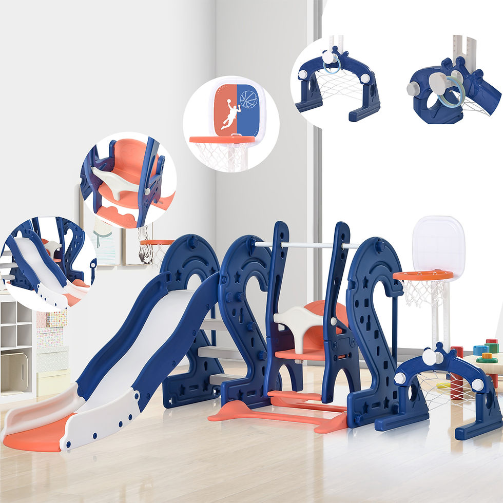 Thumbnail: Toddler Slide and Swing Set 6 in 1, Kids Playground Climber Playset with Soccer 