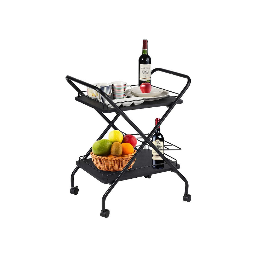 Thumbnail: 2-Tier Rolling Utility Cart with Wheels, Metal Bar Service Car With Wine Rack, L
