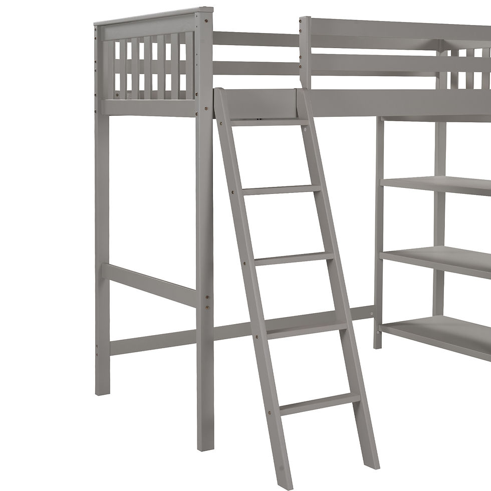 Thumbnail: Loft Bed with Storage Shelves, Pine Wooden Loft Bed , No Box Spring Needed ,Twin