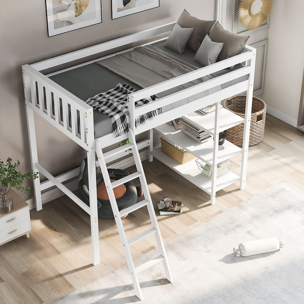 Thumbnail: Loft Bed with Storage Shelves, Pine Wooden Loft Bed , No Box Spring Needed ,Twin