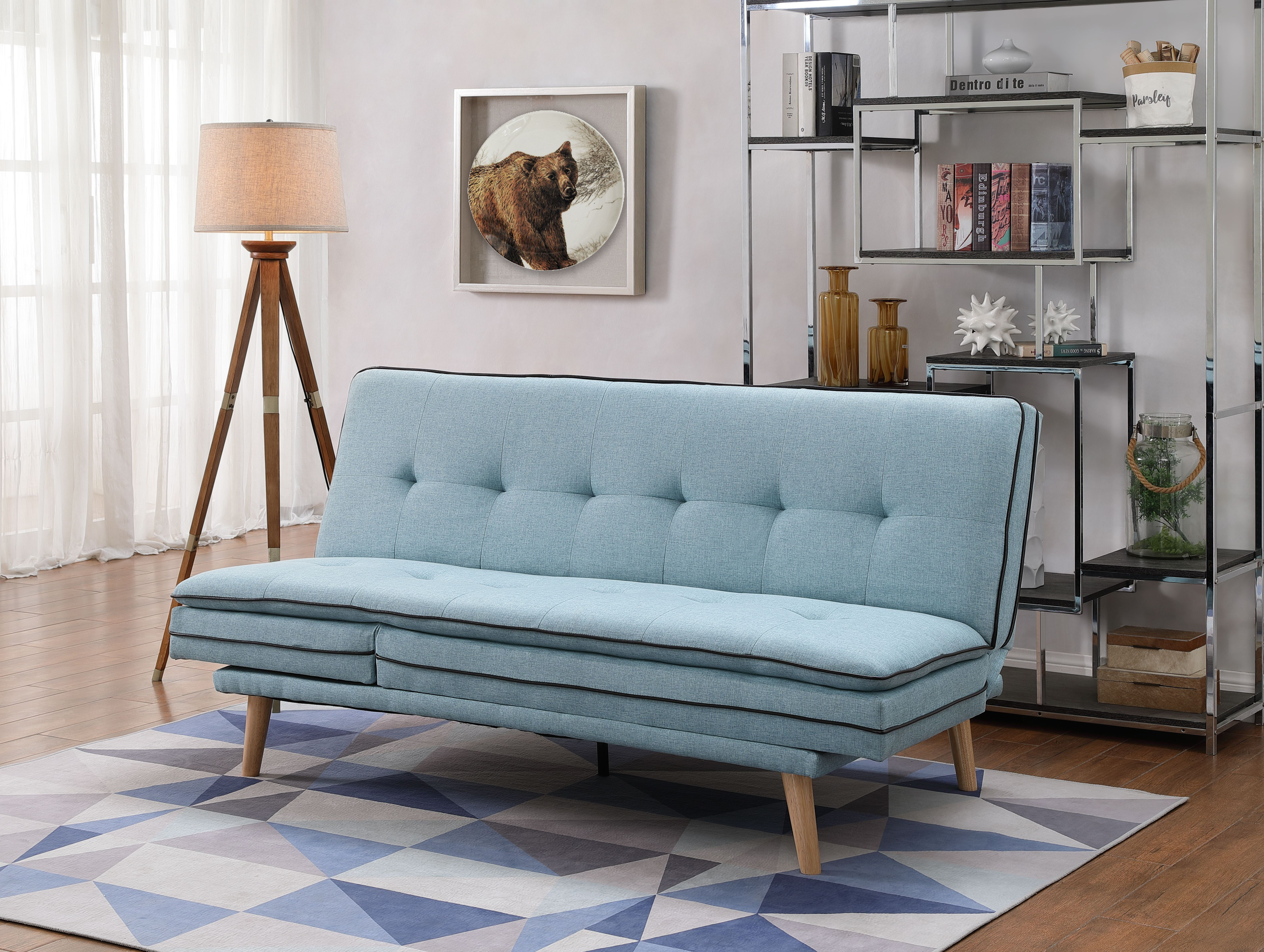 ACME Savilla Adjustable Sofa, Blue Linen & Oak Finish 57162