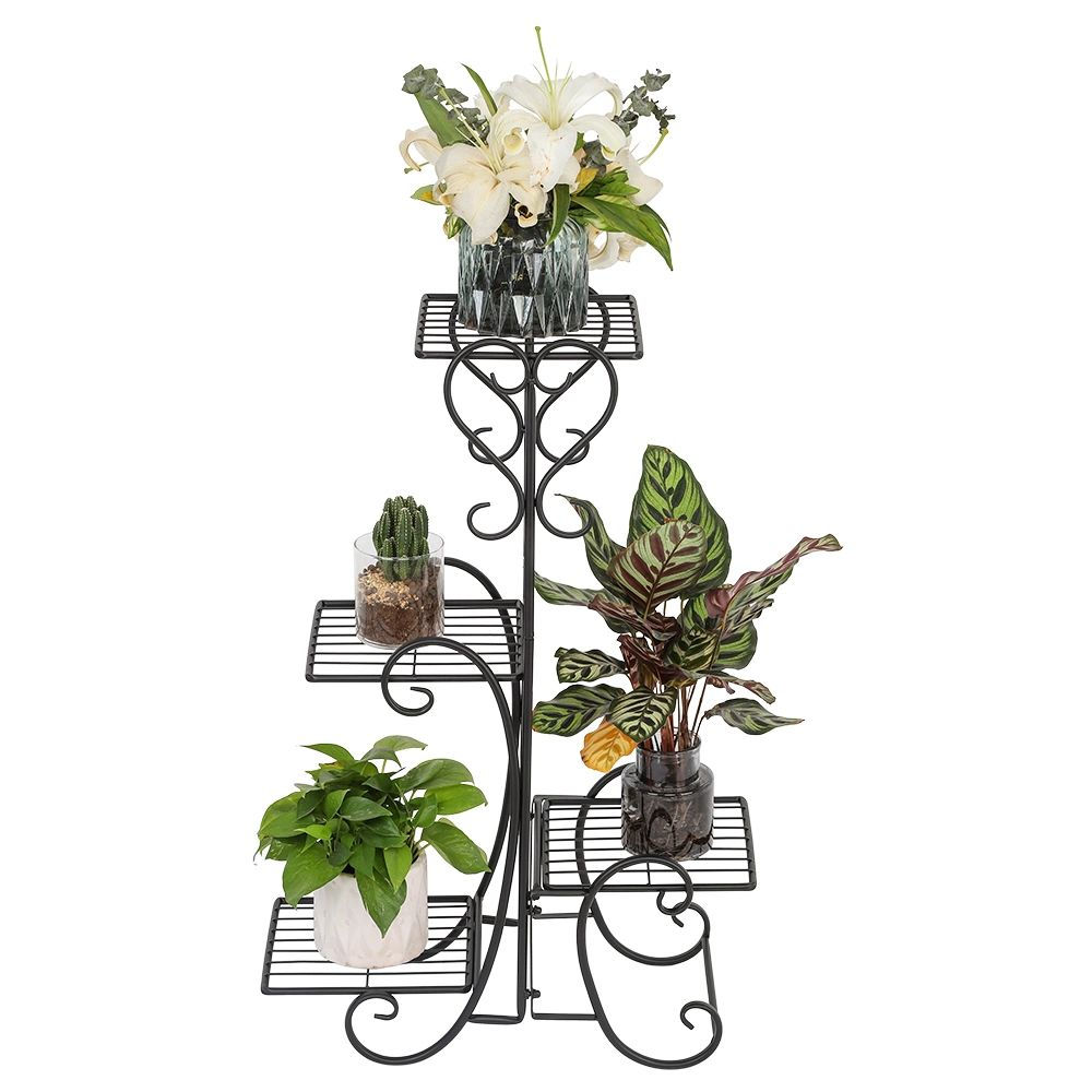 Garden Flower Stand Rack, Plant Pot & Planter Metal Holder with 4 Tiers Corner D