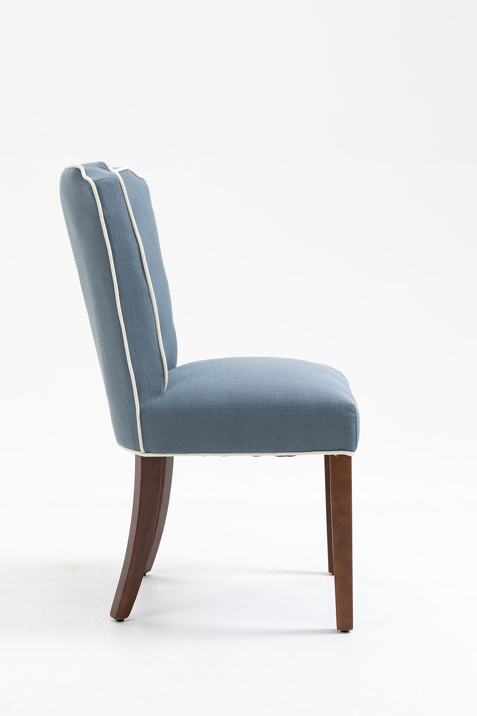 Thumbnail: Classic Set of 2 Blue Linen Fabric Upholstered Solid Wood Legs Kitchen Dining Ch