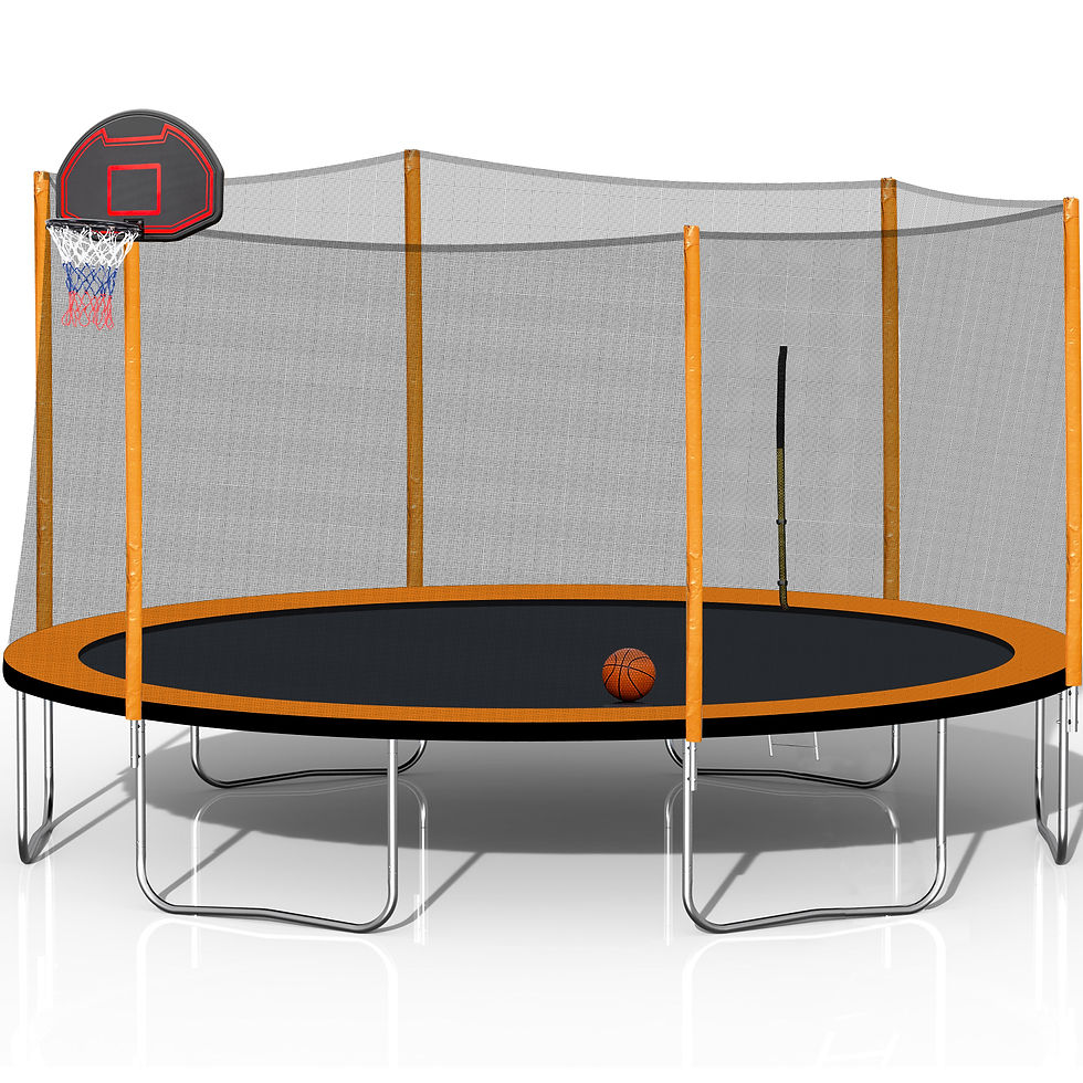 14FT Powder-coated Advanced Trampoline with Basketball Hoop Inflator and Ladder(
