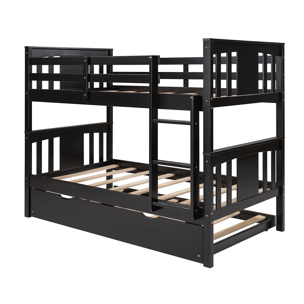 Thumbnail: Twin over Twin Bunk Bed with Trundle and Ladder for Kids, Teens Bedroom, Guest R