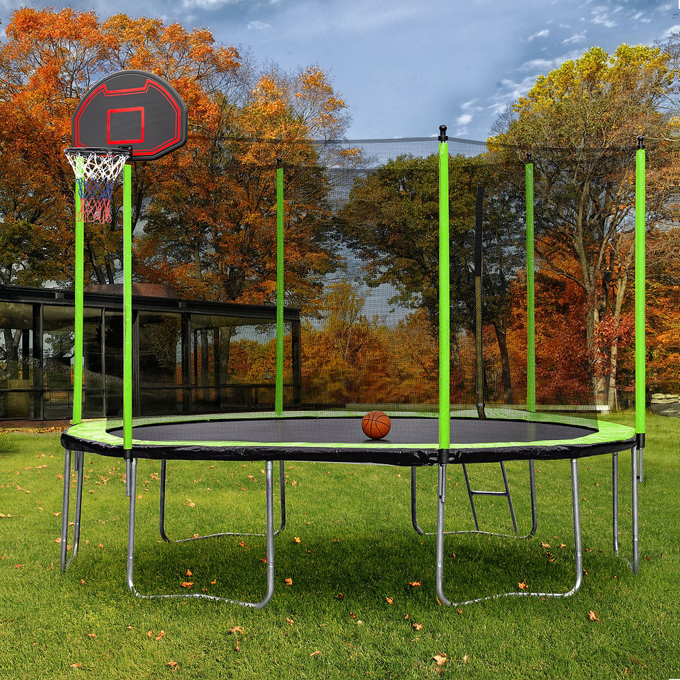 14FT Trampoline with Basketball Hoop Inflator and Ladder(Inner Safety Enclosure